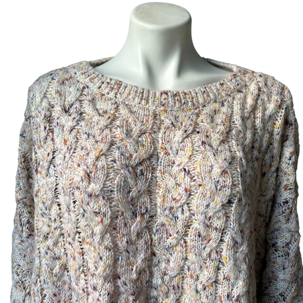 Free People Under The Mistletoe Cable Knit Boxy Sweater Ivory Combo, Sz L - Picture 8 of 16